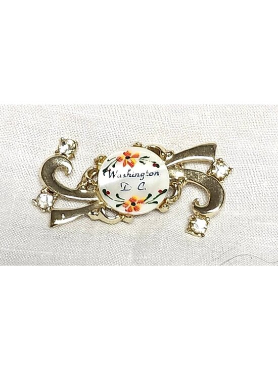 Jewelry - Vintage Washington DC Souvenir Pin Rhinestones Hand painted Mother-Of-Pearl Flor